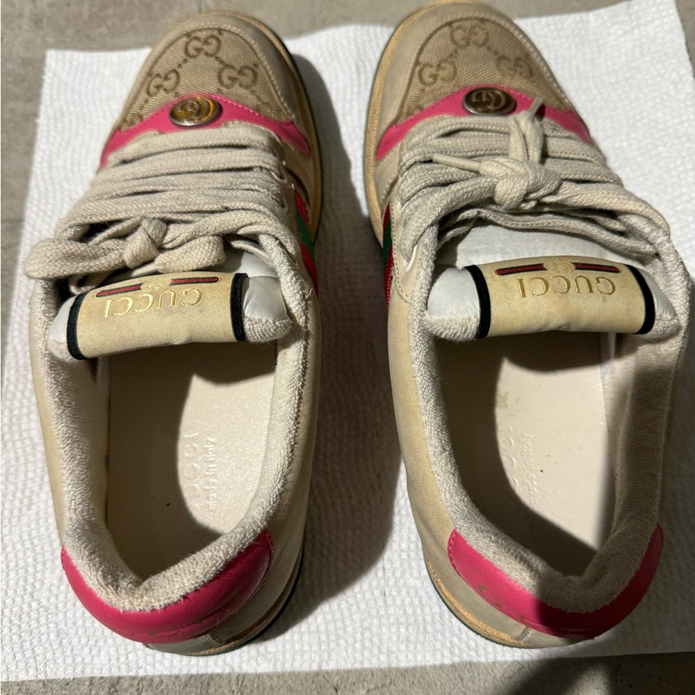 Gucci Distressed Leather and Canvas Sneakers